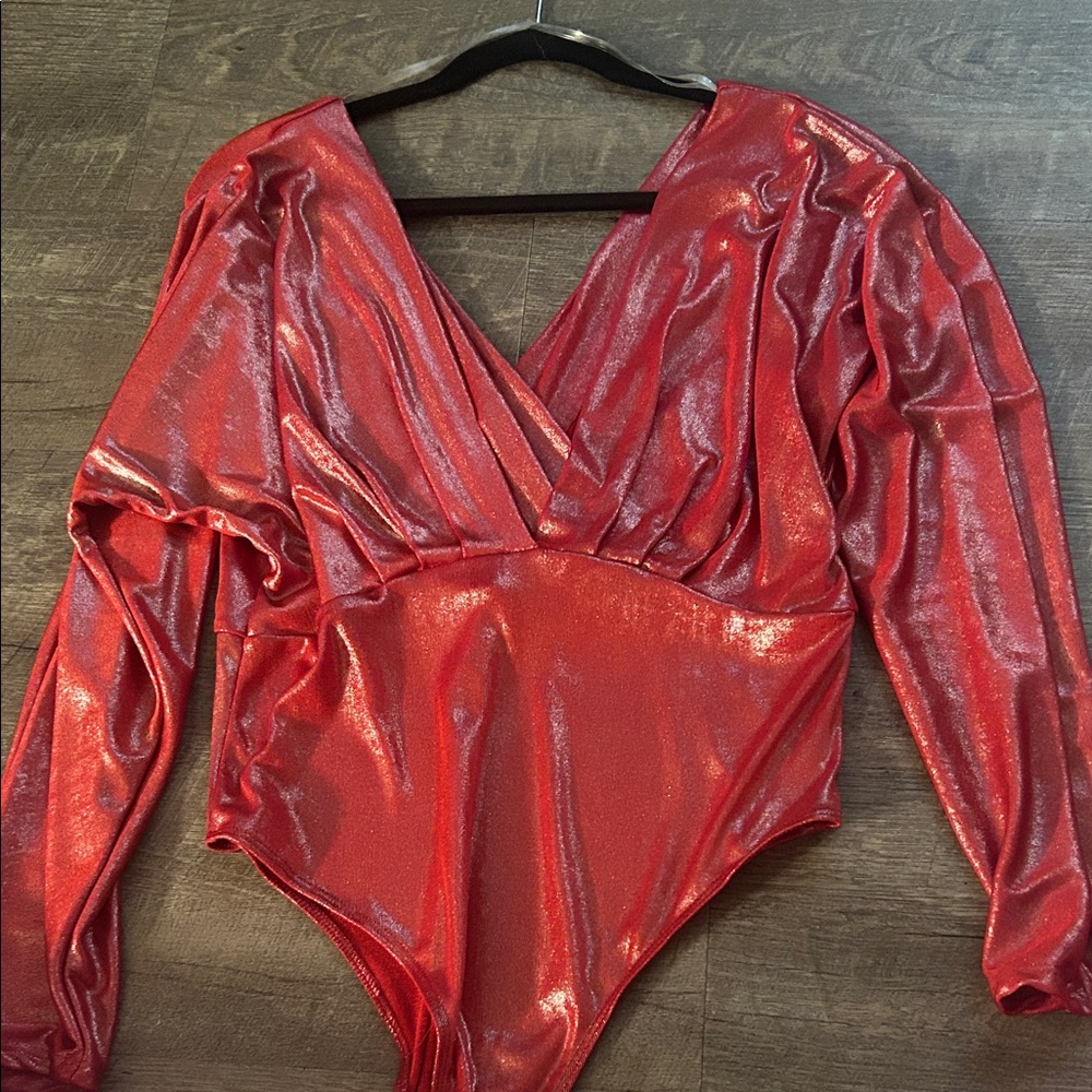 Shimmering Red Long Sleeve Bodysuit
